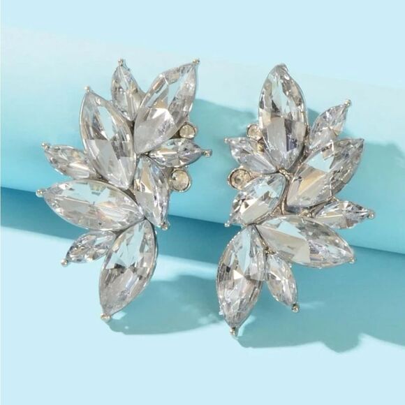 Retro Cluster Crystal Dangle Earrings Rhinestone Statement Stud Earrings - Picture 4 of 10